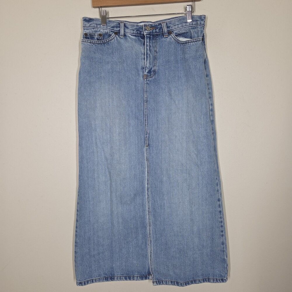 Vtg Y2K Gap Light Wash Denim Jean Maxi Skirt Bareback 10 Western Modest Grunge
